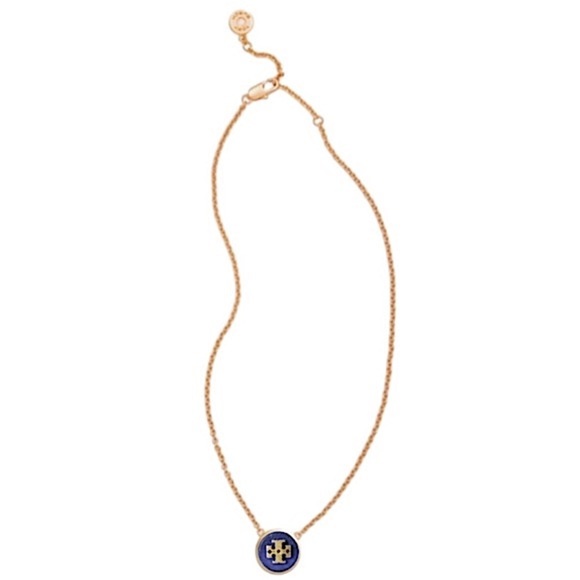 TORY BURCH • Lapis Semiprecious Stone Blue Logo Necklace - Picture 3 of 6